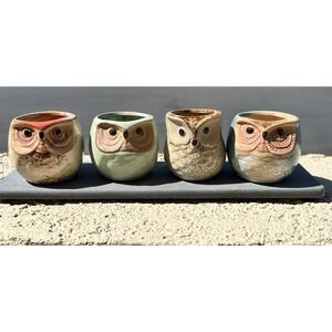 Set of 4 Ceramic Owl Succulent Planters Unique Decorative‎ Owl Pots